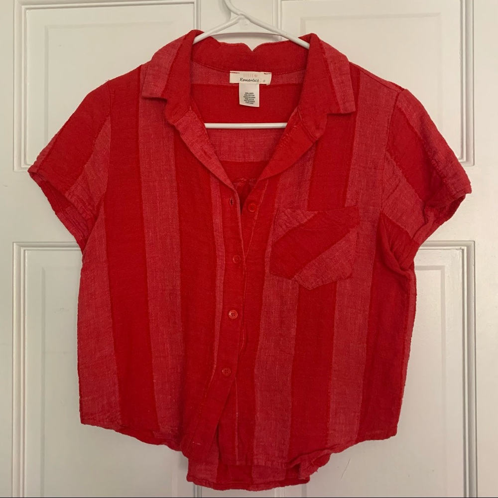 Linen cotton blend cropped button up